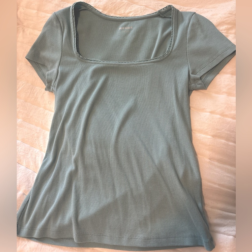 Light Blue Lace Square Neck Top